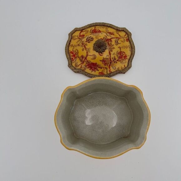 Rare Vintage Mark Roberts Porcelain Trinket Box With Lid Floral Design Copper - Picture 10 of 14